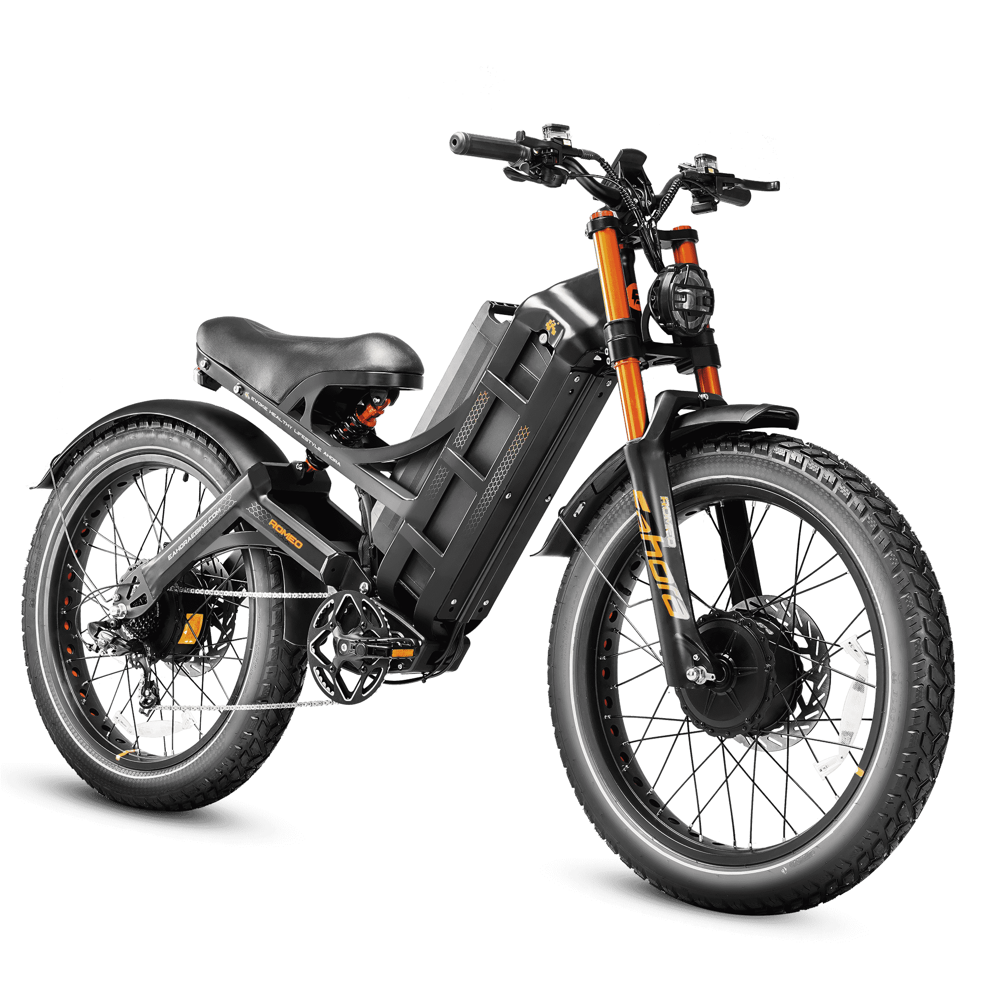 Eahora Romeo Ultra II - Off-road 5000W AWD Ebike 200 Mi Full Suspension Fat Tire, Black Eahora Romeo Ultra II - Off-road 5000W AWD Ebike 200 Mi Full Suspension Fat Tire, Black