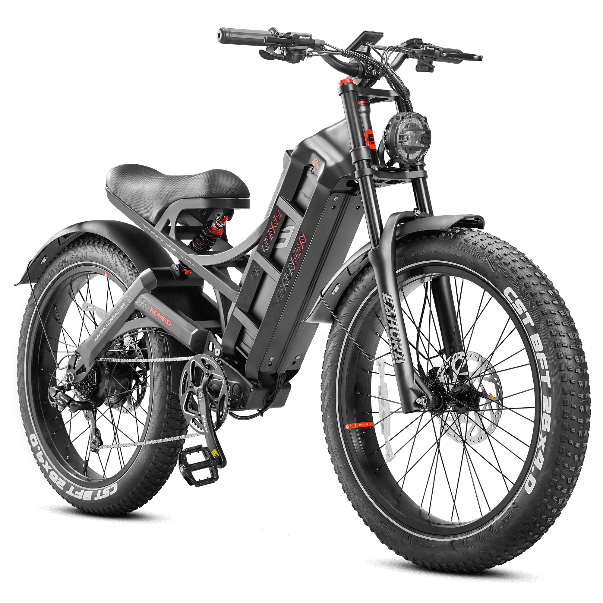 vroom electric bicycles Eahora Romeo Pro 2.8KWH Electric Bike 1200W Full-Suspension Off-Road, Black