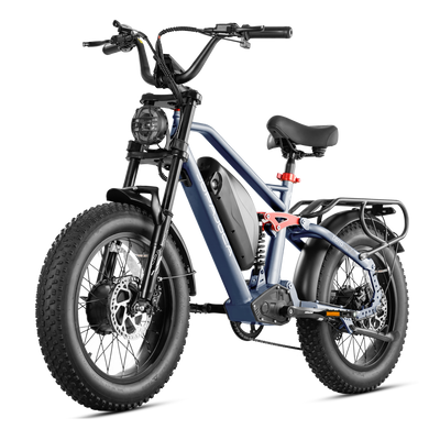 Blue Eahora Terra II 20 inch fat tire ebike front-left view