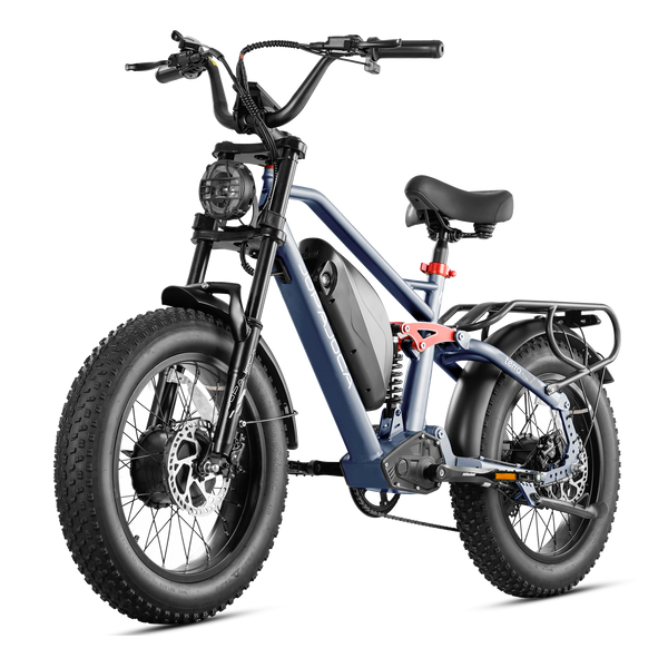 Blue Eahora Terra II 20 inch fat tire ebike front-left view
